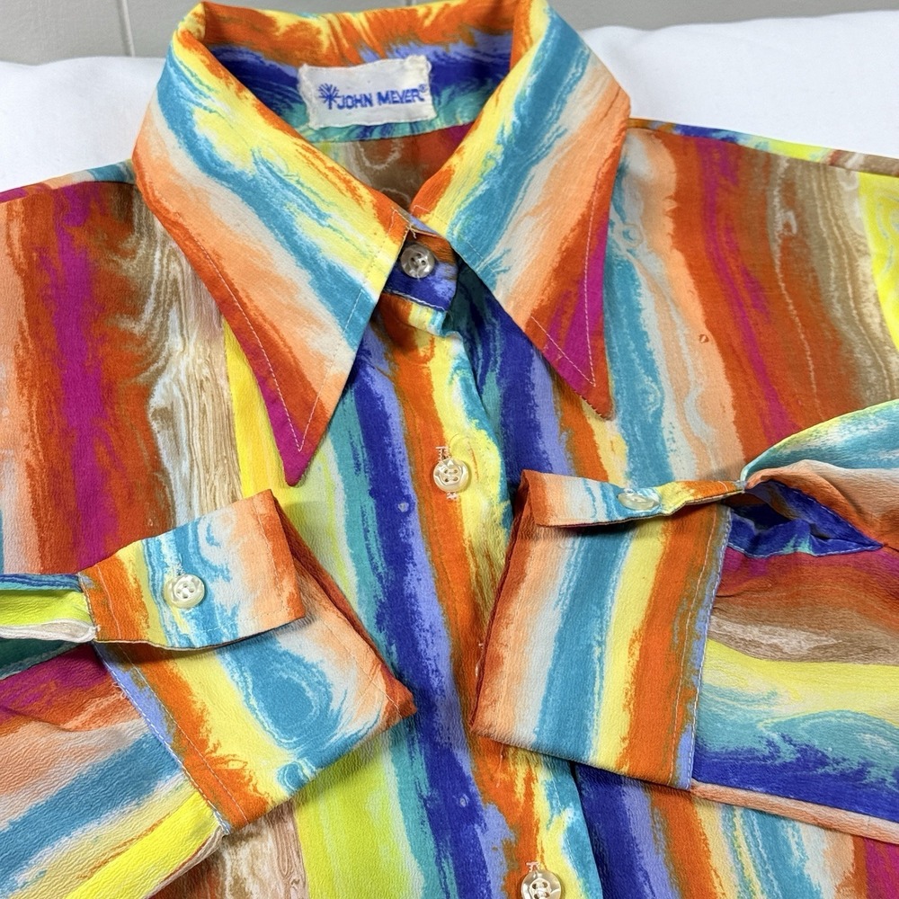 Vintage 70s John Meyer Psychedelic Abstract Art Blouse Womens M Button Up USA - Picture 10 of 15